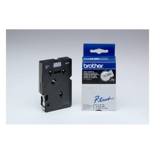 Brother tape nero su trasparente matt (TCM91), 9mm, laminato